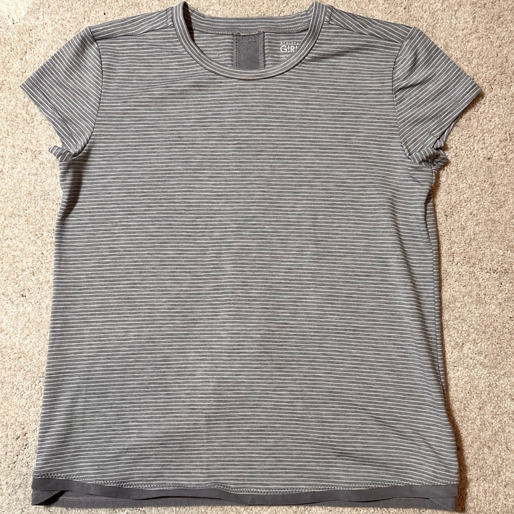 Athleta girl grey and white striped tee L/12